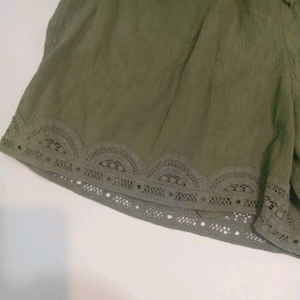 Women's Olive Green Lace Hem Shorts Size Small Elastic Waist Drawstring - Picture 4 of 9